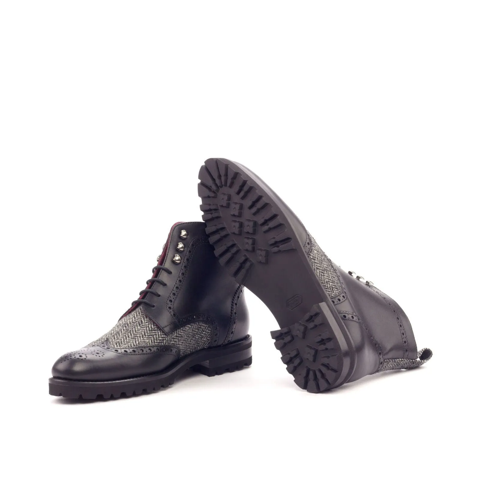 Ladies' Military Brogue-Painted Calf, Sartorial, Black, Grey-Wholesale