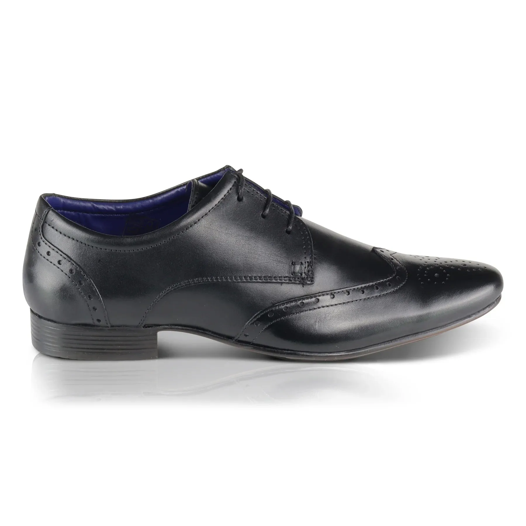 Leather Fleet Smart Formal Leather Brogue Shoe - Black