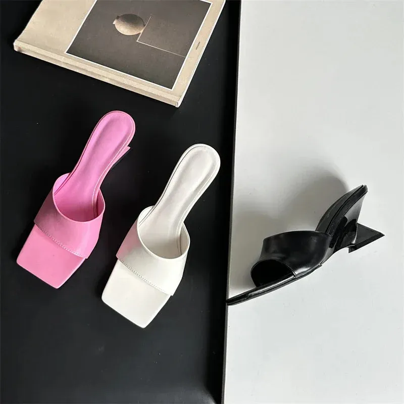 New Design Concise Wedges Highs Slippers Square Toe Party Dress Slides Summer Shoes Low Heel Pumps