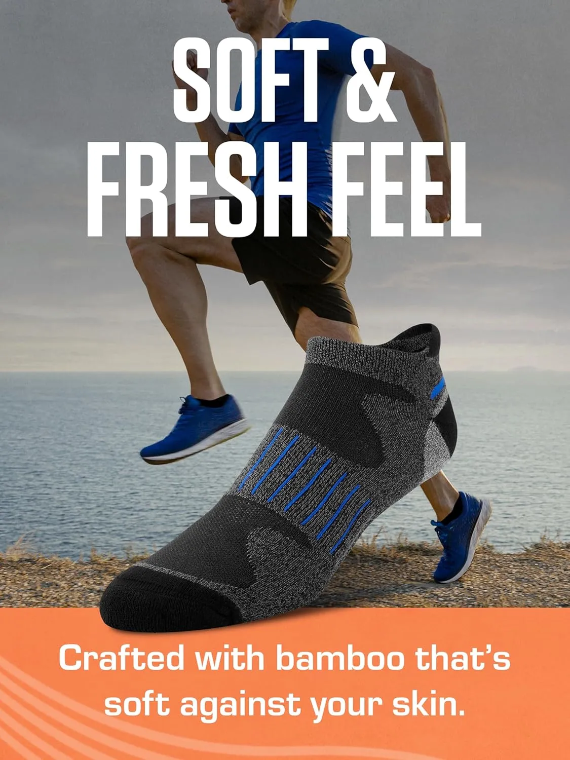 Sof Sole Men's Bamboo Cushioned Performance No-Show Athletic Sock