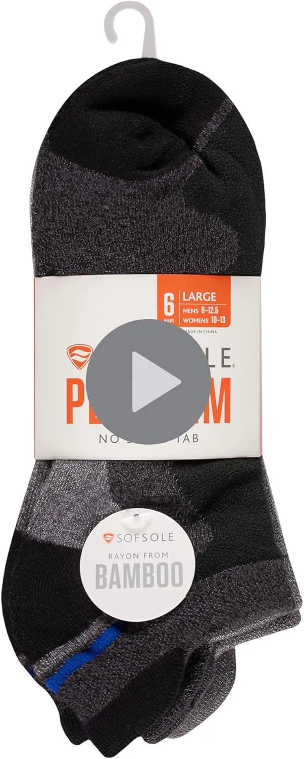 Sof Sole Men's Bamboo Cushioned Performance No-Show Athletic Sock