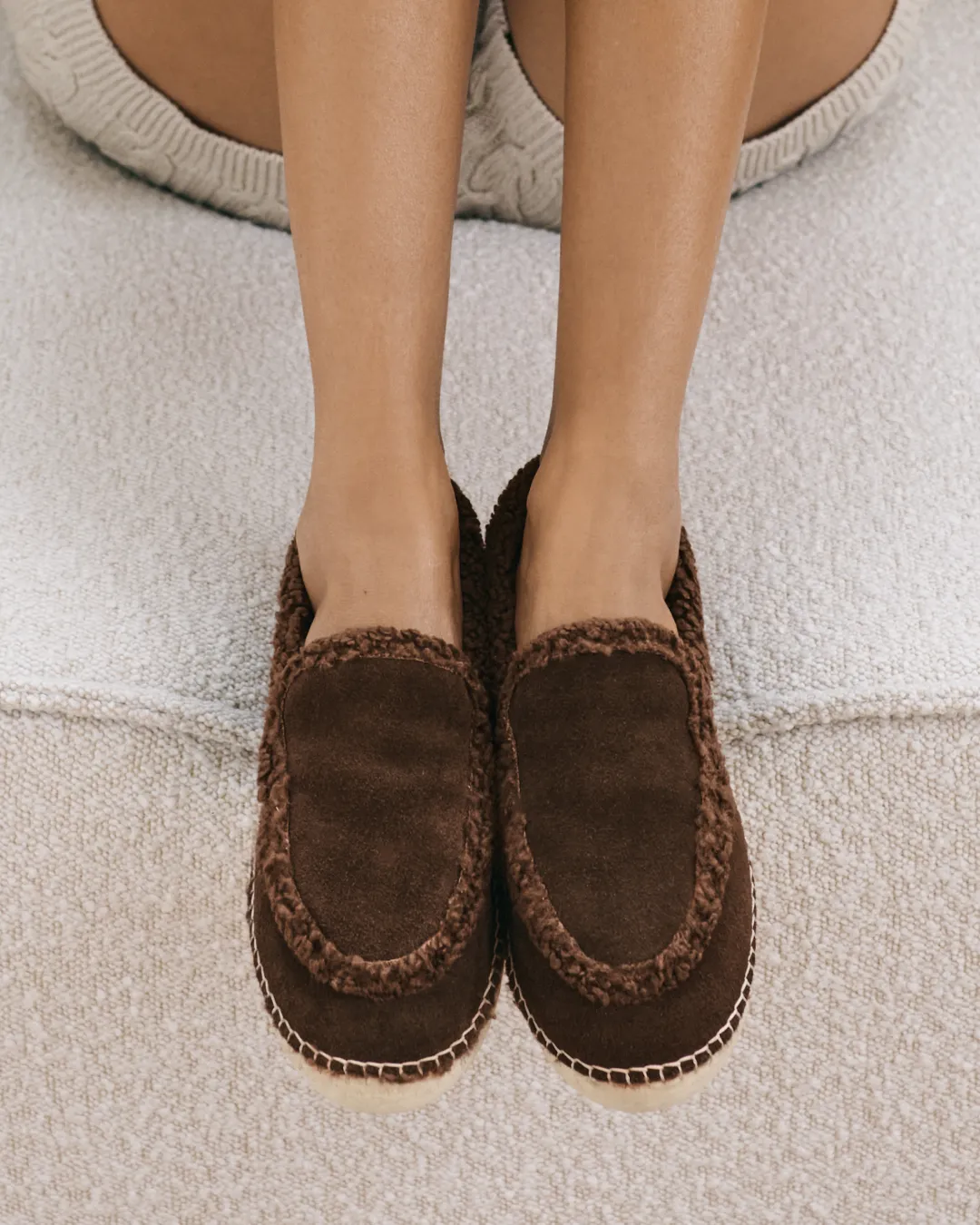 Suede Loafers Espadrilles With Faux Fur - R57LZ - Cortina Cocoa