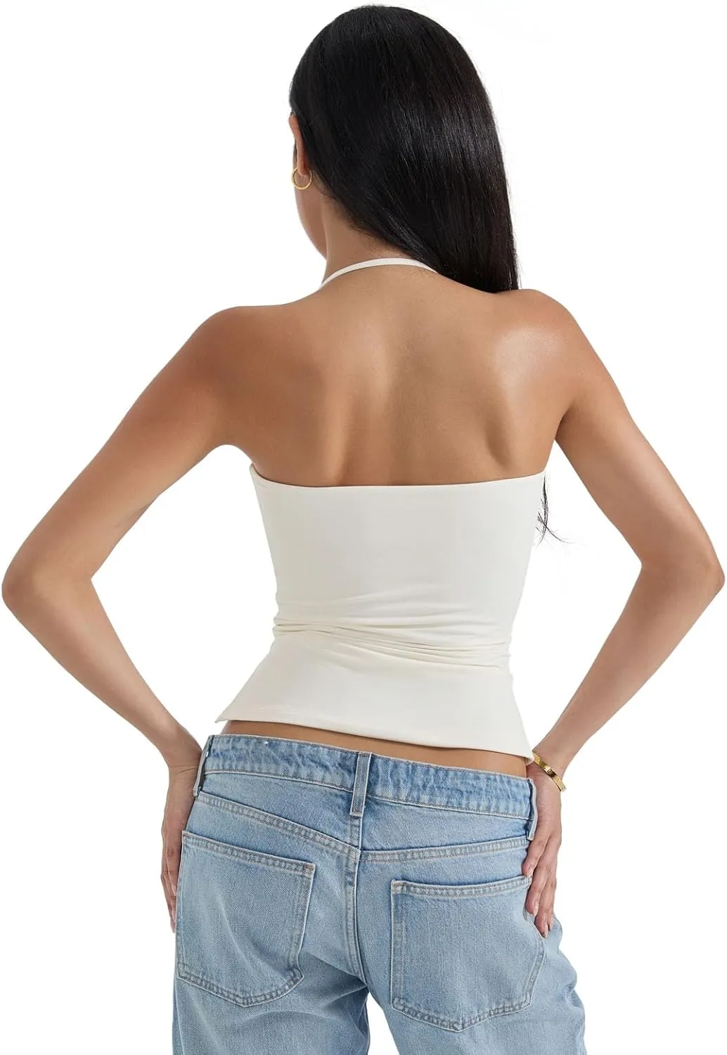 SUUKSESS Women Halter Double Lined Tank Top Backless Going Out Camisole Crop Top