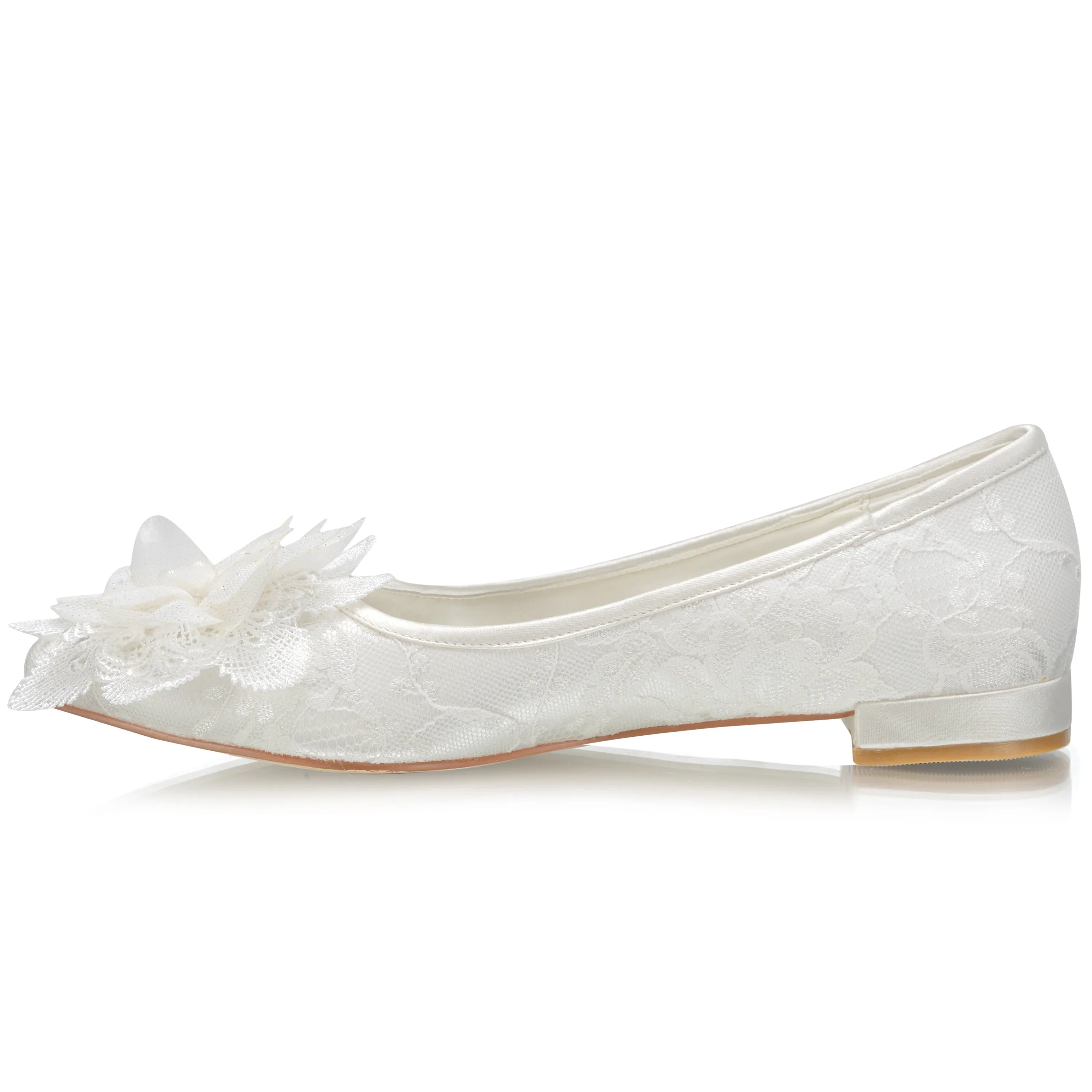 Women's Bridal Shoes Closed Toe 0.6'' Block Low Heel Lace Satin Pumps Flower Wedding Shoes