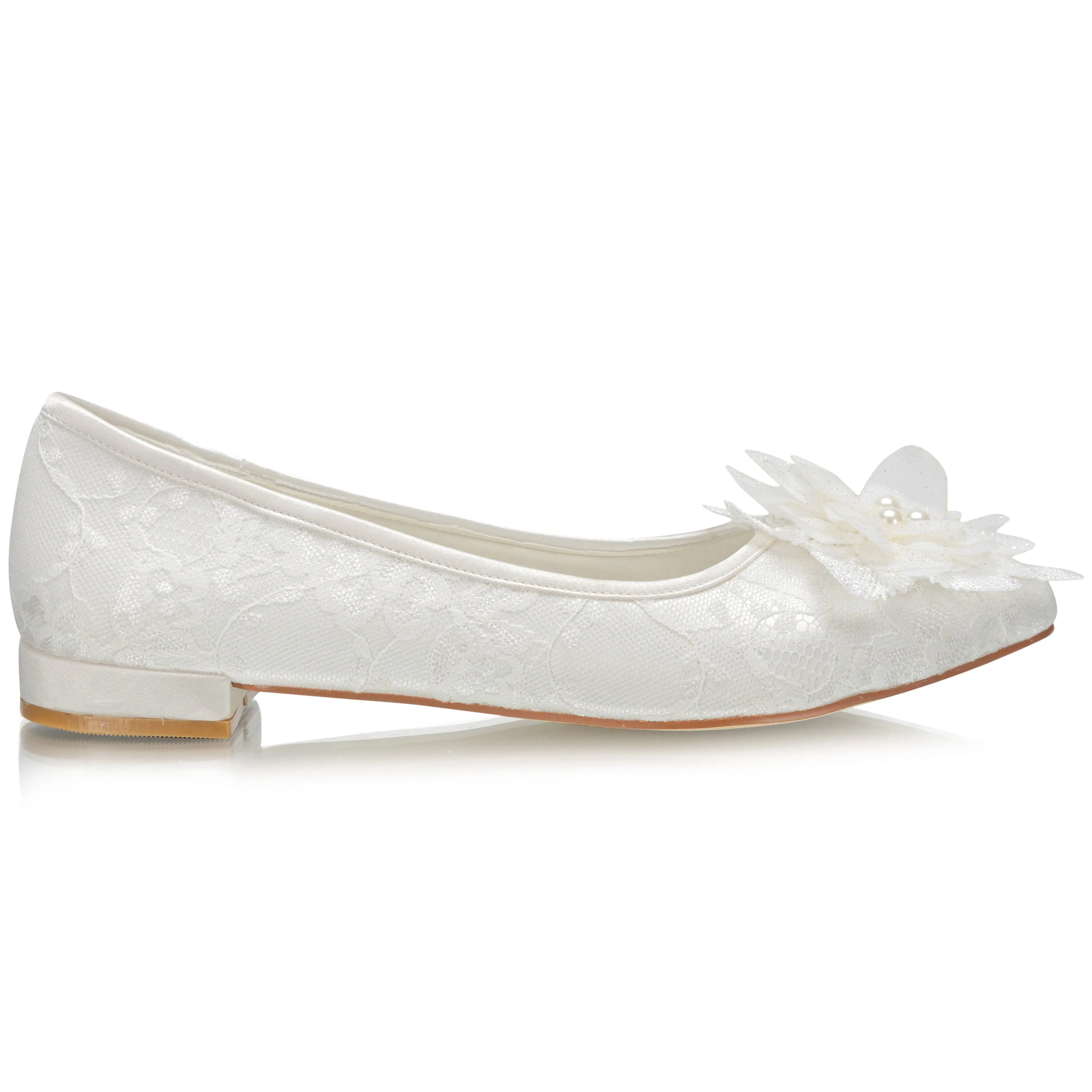 Women's Bridal Shoes Closed Toe 0.6'' Block Low Heel Lace Satin Pumps Flower Wedding Shoes