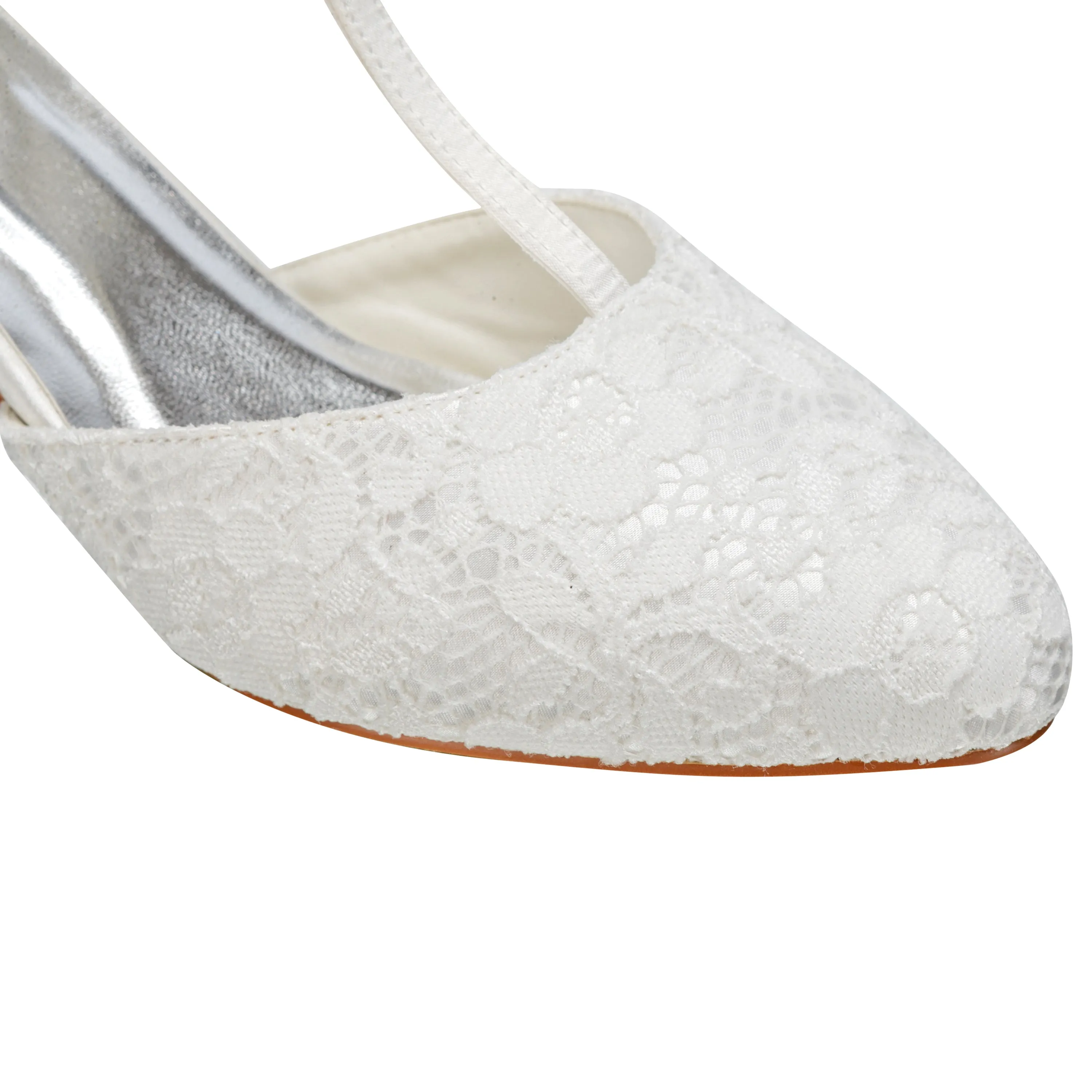 Women's Bridal Shoes Closed Toe T-Strap Block Low Heel Lace Satin Pumps Wedding Shoes