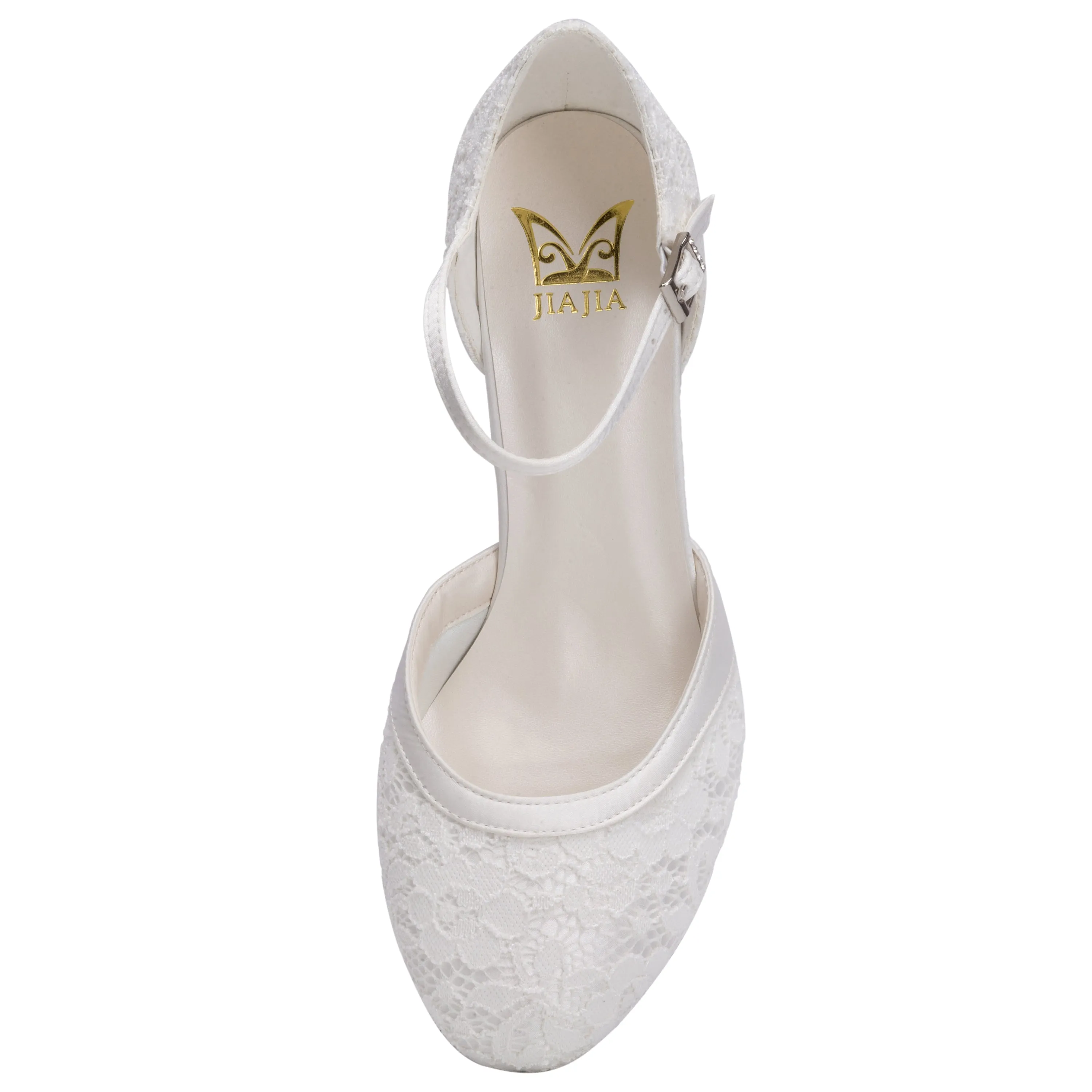 Women's Memory Foam Bridal Shoes Closed Toe 1.9'' Block Low Heel Lace Satin Pumps Wedding Shoes