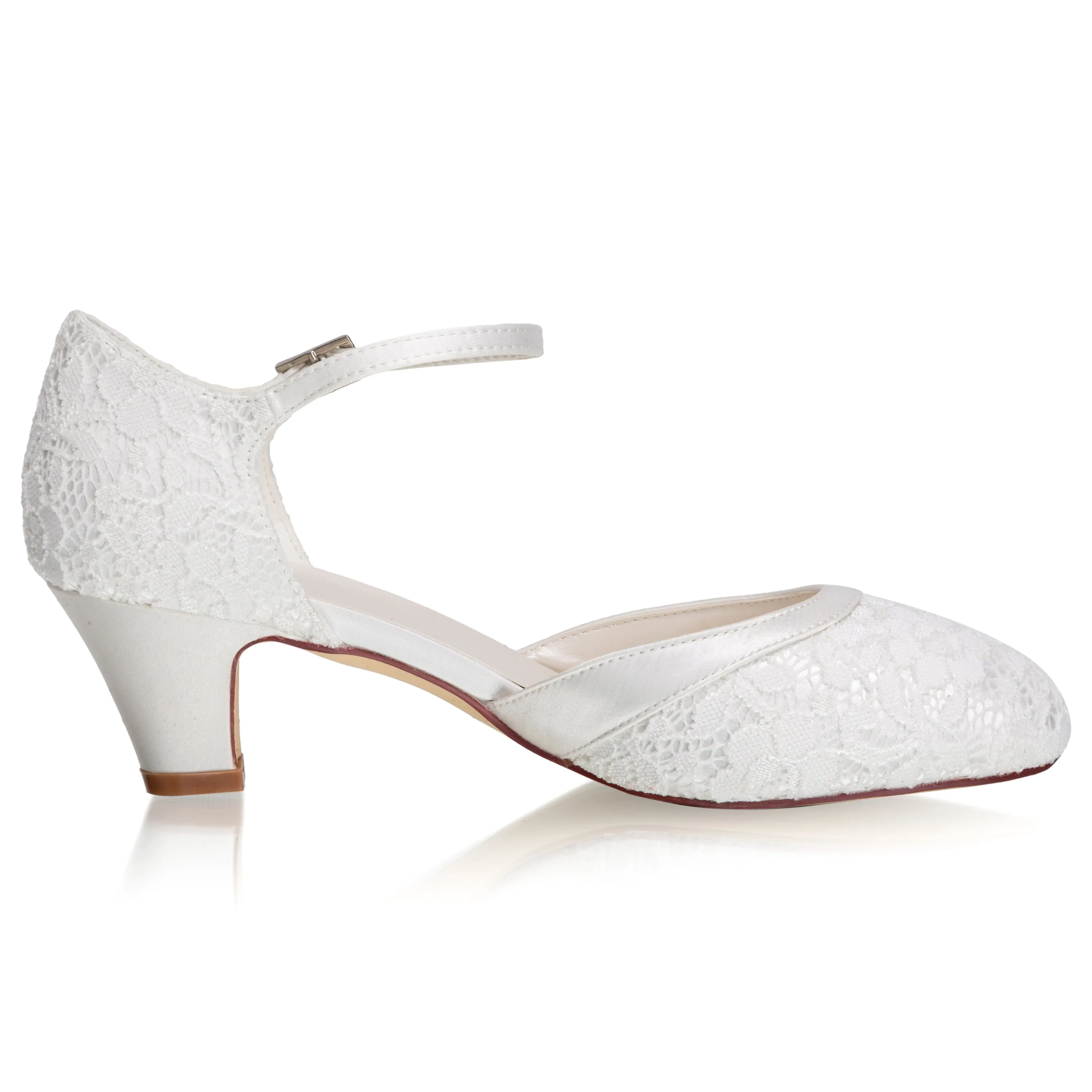 Women's Memory Foam Bridal Shoes Closed Toe 1.9'' Block Low Heel Lace Satin Pumps Wedding Shoes